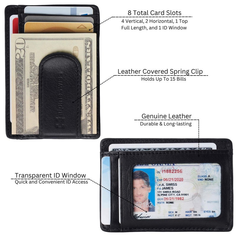 Alpine Swiss RFID Dermot Money Clip Front Pocket Wallet For Men Leather Hampton Collection Nubuck Tan - Image 3